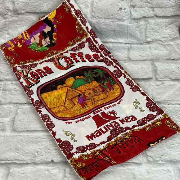 Vintage Kona Coffee Mill From Mauna Kea Hawaii Hibiscus Flower Neck Scarf 43x17 - Picture 3 of 9